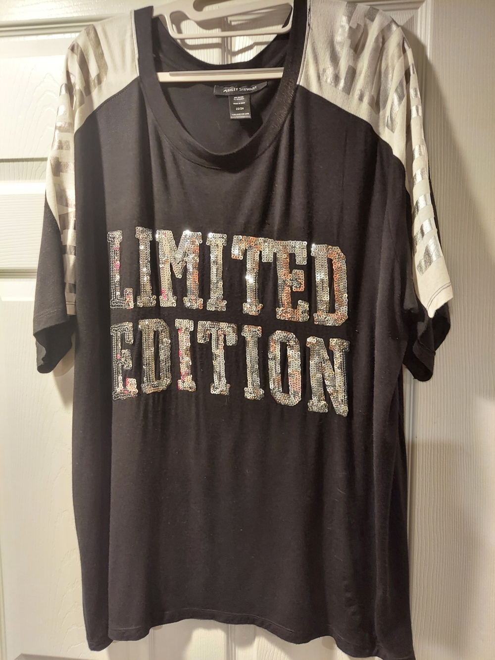 Ashley Stewart Black Sequin 'LIMITED EDITION' Jersey Tee - Picture 3 of 3